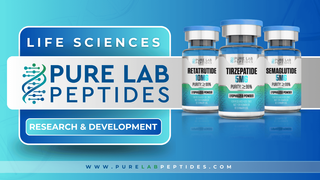 Three vials of Okanogan Peptides products showcasing Retatrutide, Tirzepatide, and Semaglutide.