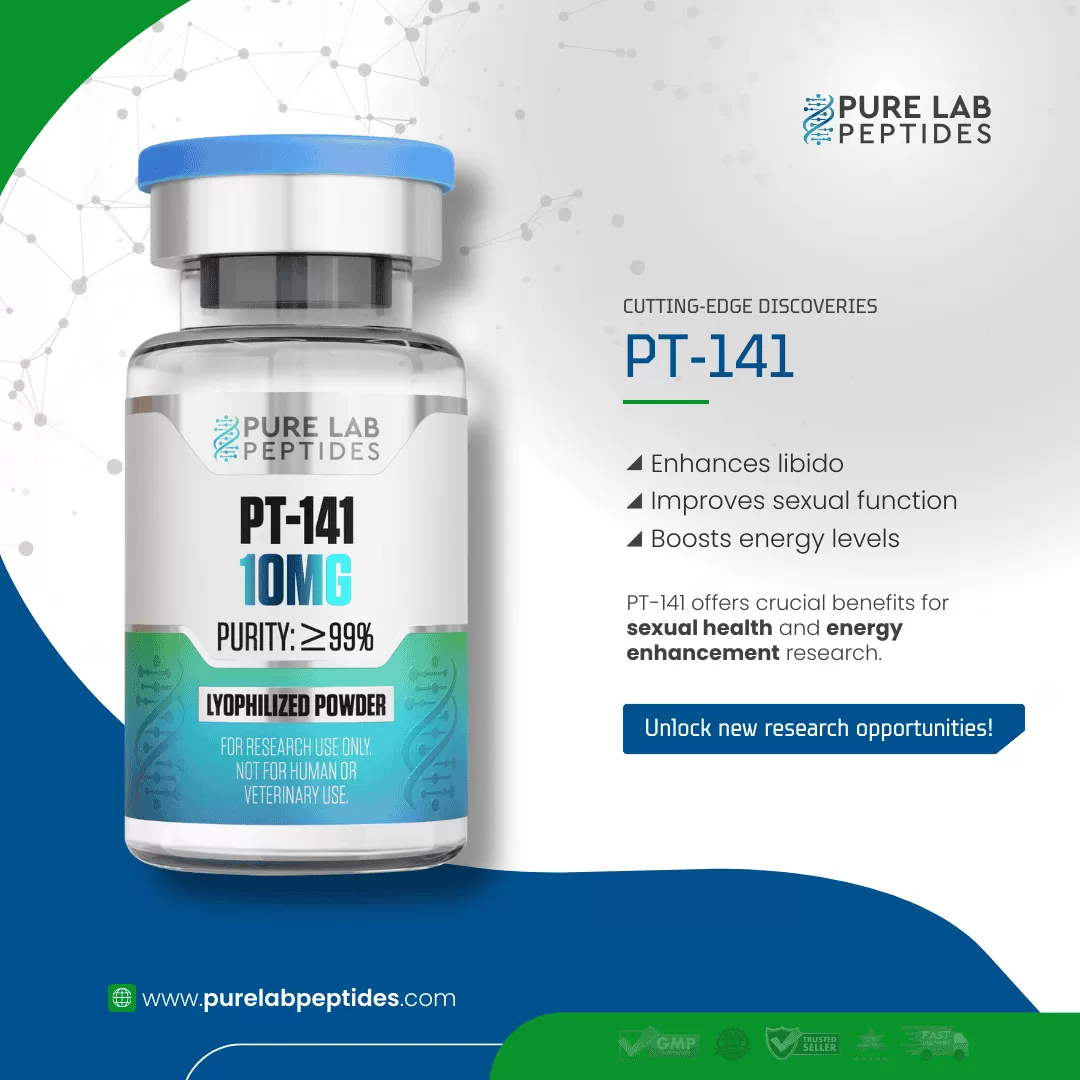 Okanogan Peptides PT-141 10mg bottle with benefits for sexual health and energy.